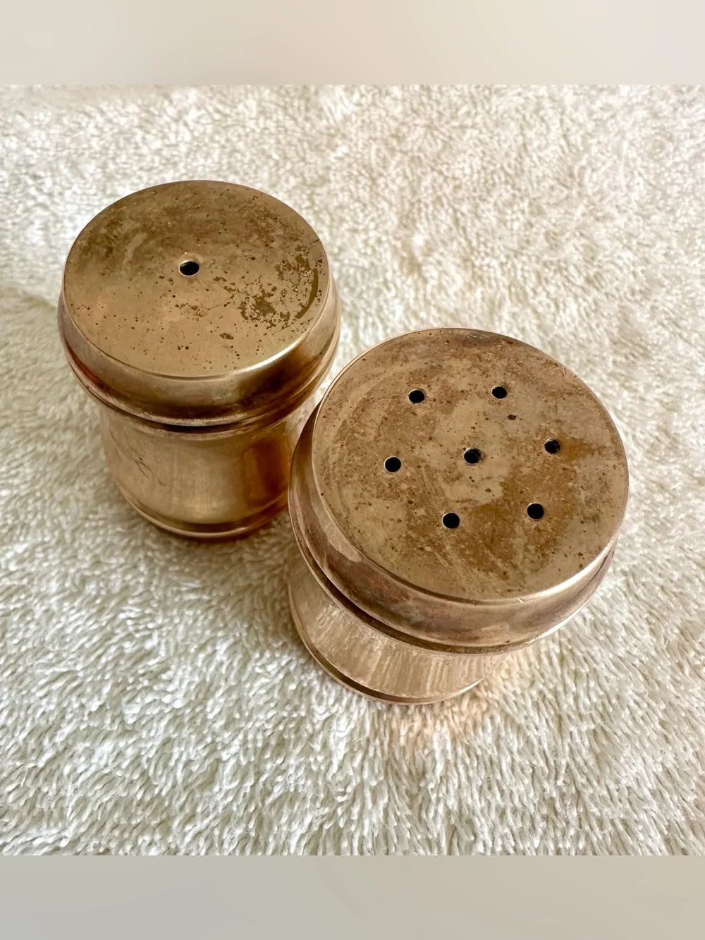 Vintage Solid Brass Salt & Pepper Shakers Heavy Mid Century Modern Retro Decor
